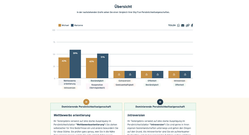 Screenshot der Website, auf dem die Funktion zum effektiven Vergleichen von Ergebnissen präsentiert wird