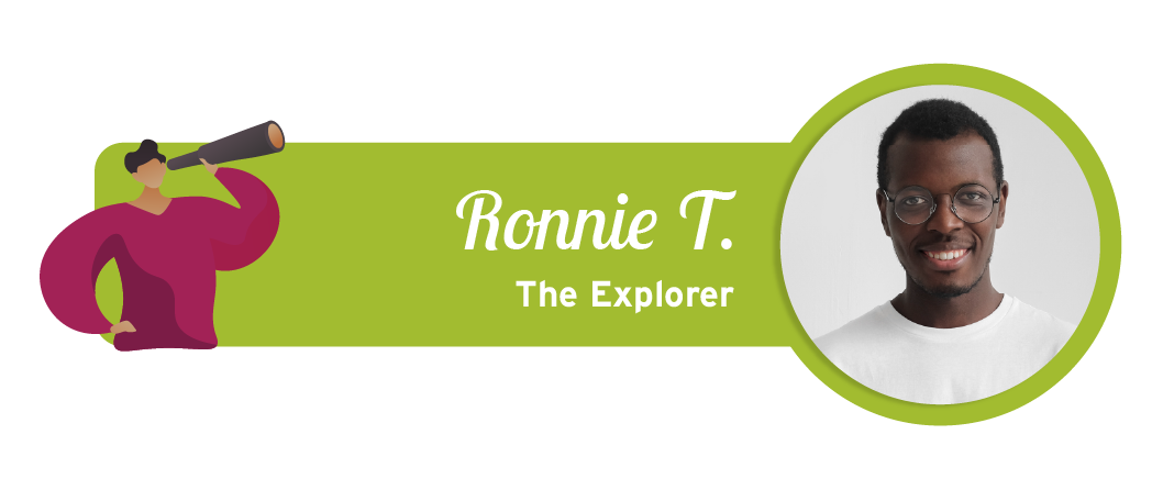 'The Explorer' archetype with an illustration of a person using a telescope