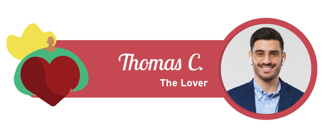 'The Lover' archetype with an illustration of a person holding a heart