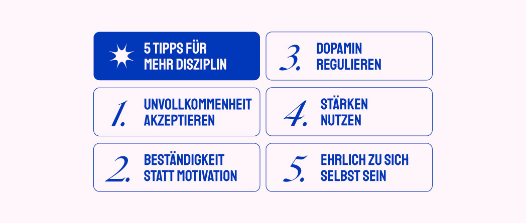 Infografik mit 5 Strategien zum Aufbau von Disziplin