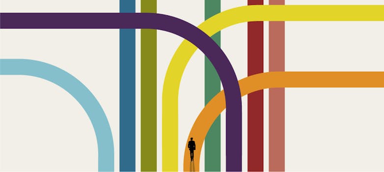 A person facing nine diverging paths, each representing an Enneagram type and a way of responding to change