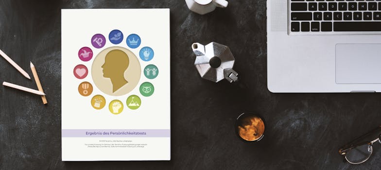 Mini-PDF-Bericht zum Nebenarchetypen neben einem Laptop und einem Notizblock