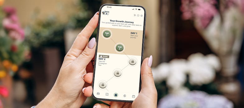 User holding smartphone with TerraYou app opened to a daily task screen