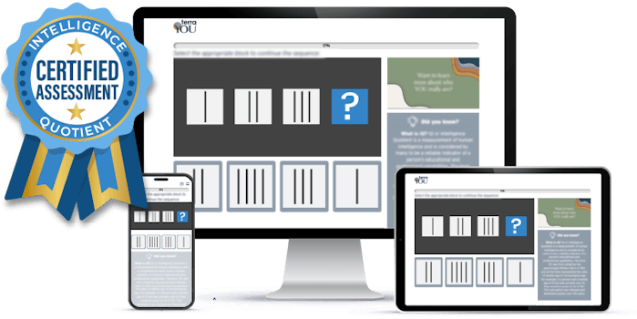 Different devices display the TerraYou online IQ test and IQ questions